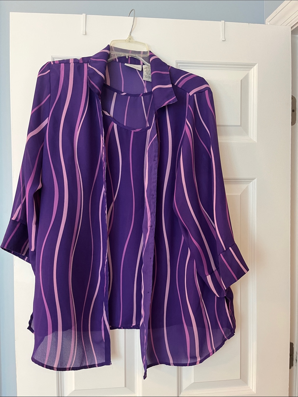 White Stag Purple Blouse With Pink Wave Stripes